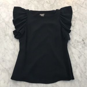 Ann Taylor Petites Silk Flutter Sleeve Black Top.